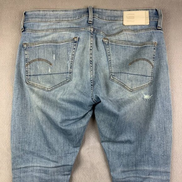 G Star Mens Pants 35 Blue Distressed Jeans 3301 Deconstructed Super Slim 35x32 - Picture 13 of 16